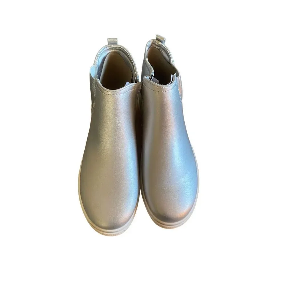 lands end NWT girls youth, silver metallic, zip booties, size 6